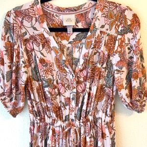 LIKE NEW! Knox Rose Dress Bohemian Floral Button Ruffle Tassels Size LG
